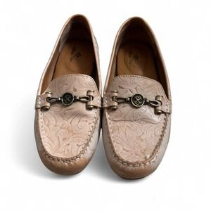 Patricia Nash Trevi tooled leather loafers in tan/natural color size 7 buckle
